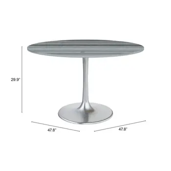 48" Gray and Silver Marble and Aluminum Pedestal Base Round Top Dining Table
