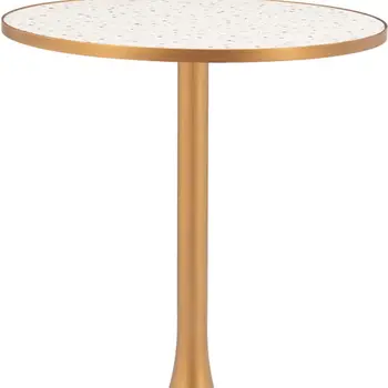 24" Beige and Gold Wood and Steel Pedestal Base Round Top Dining Table