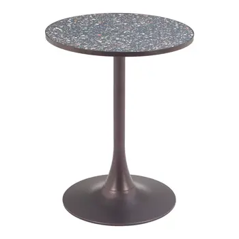 24" Black and Bronze Wood and Steel Pedestal Base Round Top Dining Table