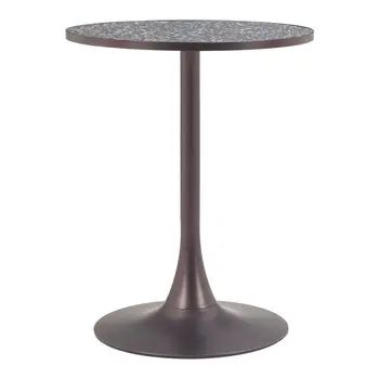 24" Black and Bronze Wood and Steel Pedestal Base Round Top Dining Table
