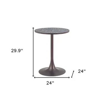 24" Black and Bronze Wood and Steel Pedestal Base Round Top Dining Table
