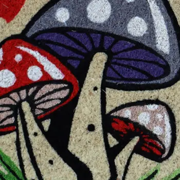 18" X 30" Beige and Black Coir Mushrooms Home Sweet Home Outdoor Door Mat