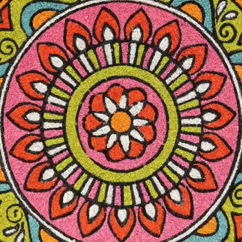 18" X 30" Green and Pink Coir Abstract Outdoor Door Mat