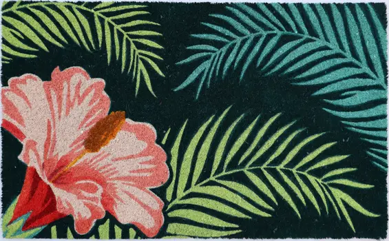 18" X 30" Blue and Pink Coir Tropical Outdoor Door Mat