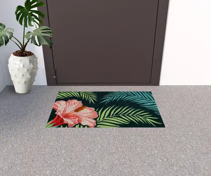 18" X 30" Blue and Pink Coir Tropical Outdoor Door Mat