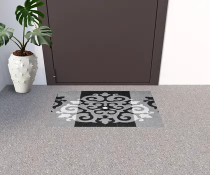 18" X 30" Beige and White Coir Damask Outdoor Door Mat