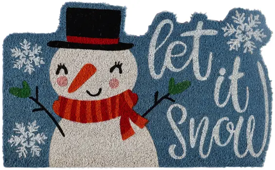18" X 30" Blue and White Coir Snowman Outdoor Winter Door Mat