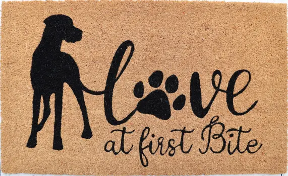 18" X 30" Beige and Black Coir Dog Outdoor Door Mat