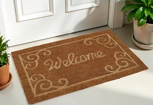 18" X 30" Beige and White Coir Vines Welcome Outdoor Door Mat