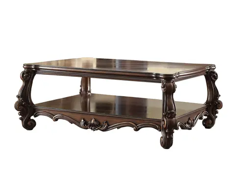 59" Brown Solid Wood And Solid Wood And Polyresin Coffee Table With Shelf