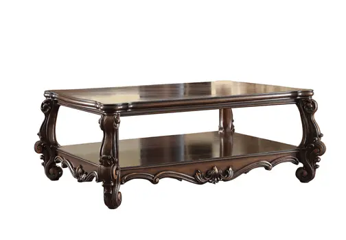 59" Brown Solid Wood And Solid Wood And Polyresin Coffee Table With Shelf