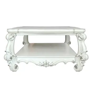 57" White Wood Ornate Coffee Table With Shelf
