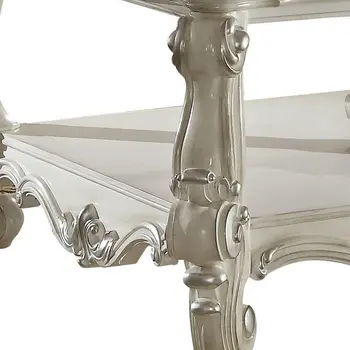 57" White Wood Ornate Coffee Table With Shelf