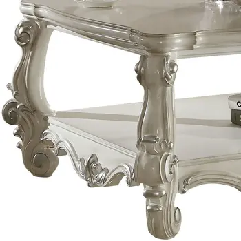 57" White Wood Ornate Coffee Table With Shelf