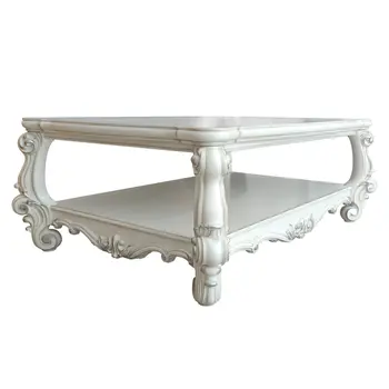 57" White Wood Ornate Coffee Table With Shelf