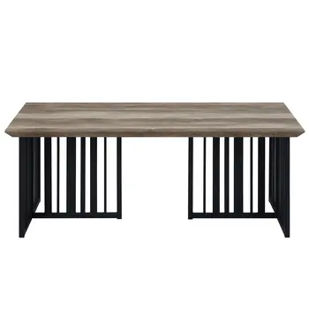 47" Oak and Black Wood And Metal Distressed Frame Coffee Table