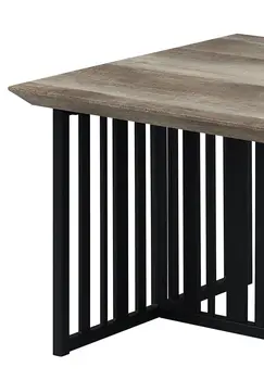 47" Oak and Black Wood And Metal Distressed Frame Coffee Table