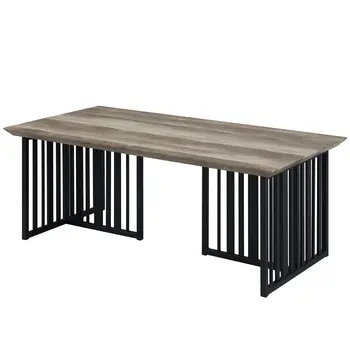 47" Oak and Black Wood And Metal Distressed Frame Coffee Table