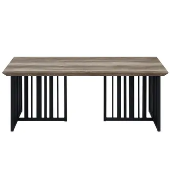 47" Oak and Black Wood And Metal Distressed Frame Coffee Table