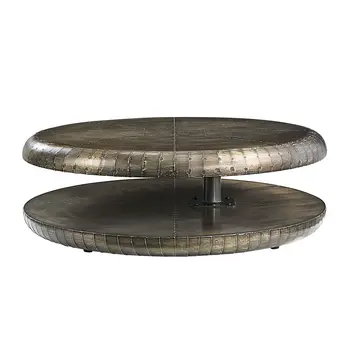 39" Bronze Aluminum Round Floor Shelf Coffee Table With Shelf