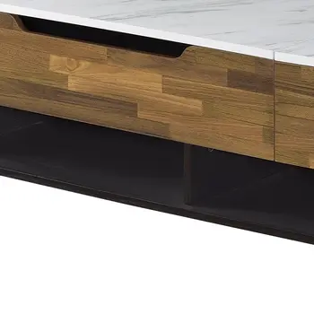 47" White Black and Brown Faux Marble And Wood Lift Top Coffee Table With Drawer And Two Shelves