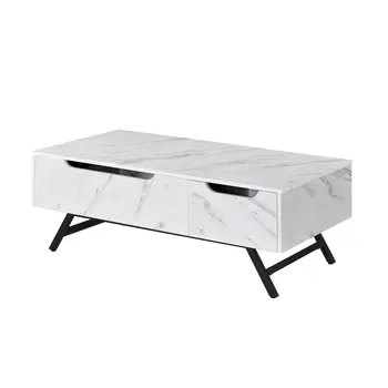 48" White and Black Wood and Steel Lift Top Coffee Table With Drawer