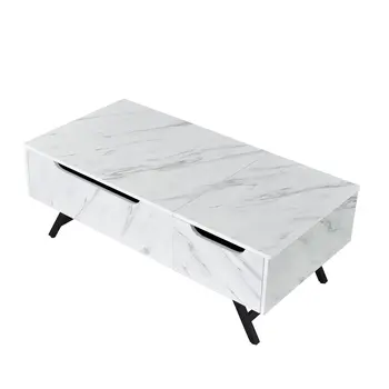48" White and Black Wood and Steel Lift Top Coffee Table With Drawer