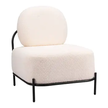 27" White And Black Sherpa And Upholstered Side Chair