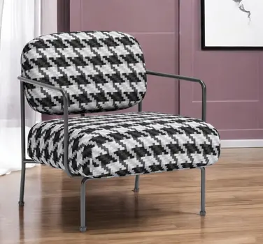 29" Black And White And Black Upholstered Houndstooth Arm Chair