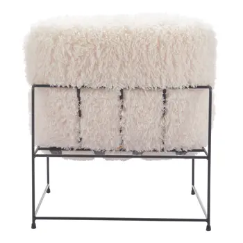 30" White And Black Sherpa And Upholstered Arm Chair