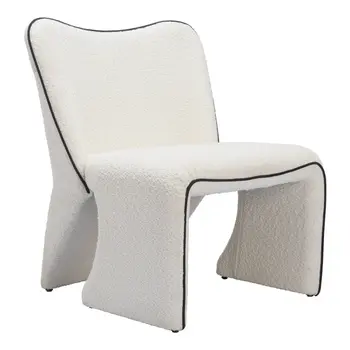 29" Ivory Faux Shearling And Upholstered Side Chair