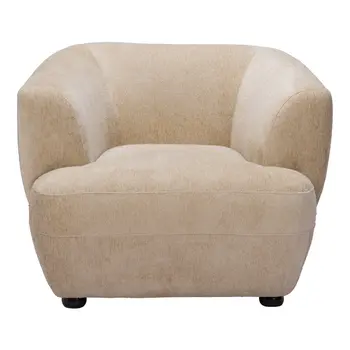 39" Beige And Black Faux Shearling And Upholstered Arm Chair