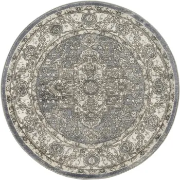 4' Blue Floral Power Loom Round Rug