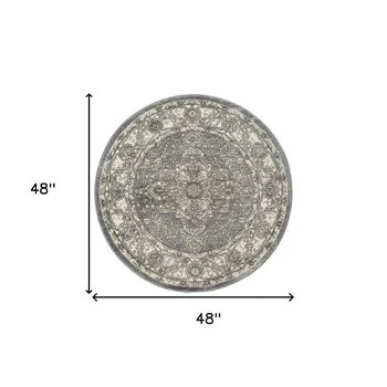 4' Blue Floral Power Loom Round Rug