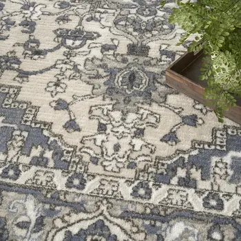 4' Blue Floral Power Loom Round Rug