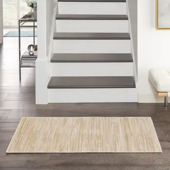 2' X 4' Ivory And Gold Abstract Indoor Outdoor Area Rug