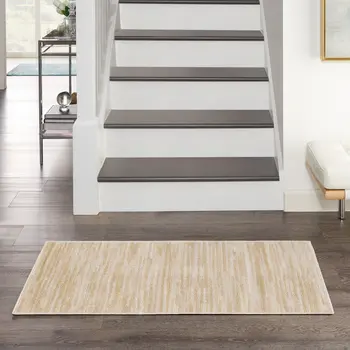 2' X 4' Ivory And Gold Abstract Indoor Outdoor Area Rug