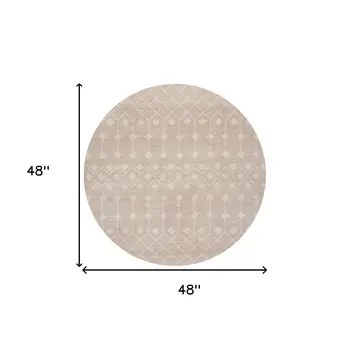 4' Beige Geometric Power Loom Round Rug