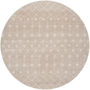 4' Beige Geometric Power Loom Round Rug