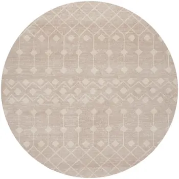 4' Beige Geometric Power Loom Round Rug