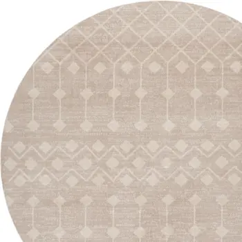 4' Beige Geometric Power Loom Round Rug