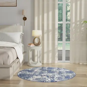 4' Blue Abstract Power Loom Round Rug