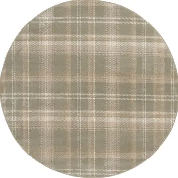 4' Olive Green and Ivory Plaid Round Rug