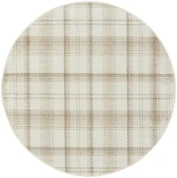 4' Ivory Plaid Power Loom Round Rug
