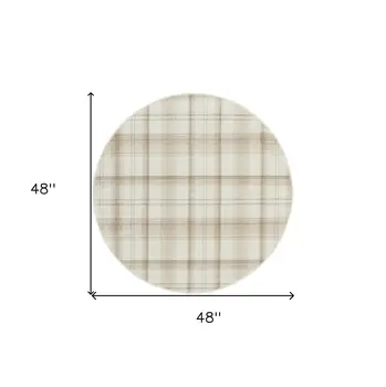 4' Ivory Plaid Power Loom Round Rug
