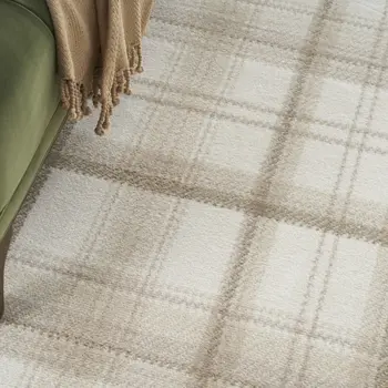 4' Ivory Plaid Power Loom Round Rug