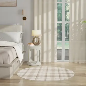 4' Ivory Plaid Power Loom Round Rug