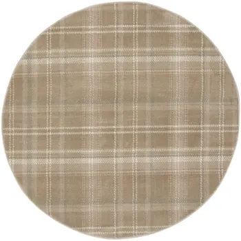 4' Taupe and Ivory Plaid Round Rug