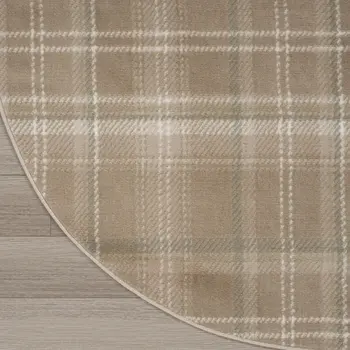 4' Taupe and Ivory Plaid Round Rug