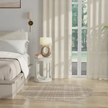 4' Taupe and Ivory Plaid Round Rug